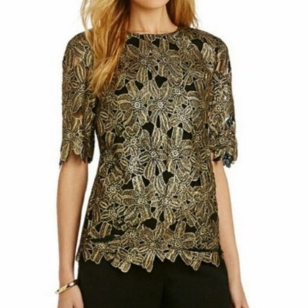 Gold Floral Lace Blouse
